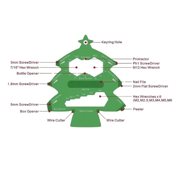 Christmas Tree Keychain Multitool Tool Overview