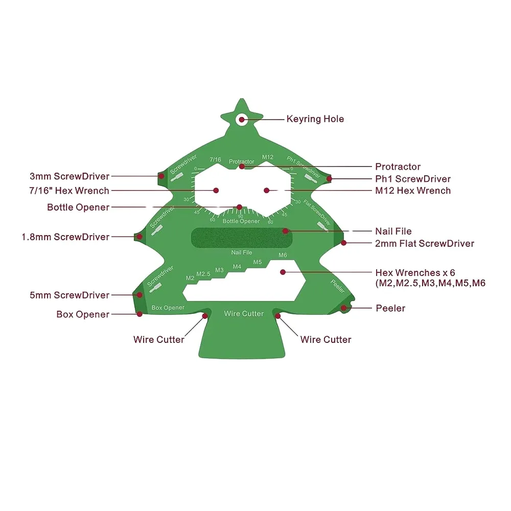 Christmas Tree Keychain Multitool Tool Overview