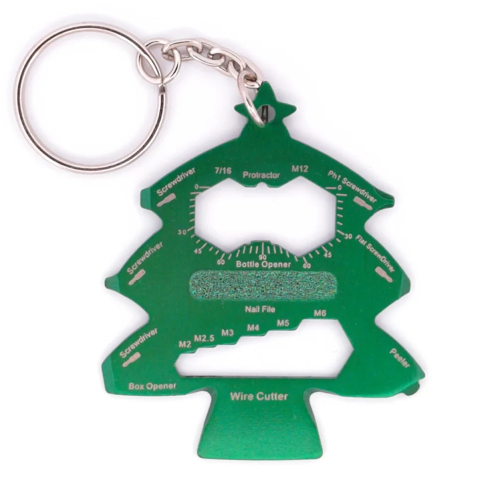 Christmas Tree Keychain Multitool with 20 tools product photo - top view