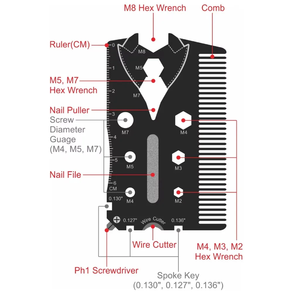Credit Card Comb Multitool - Tool overview