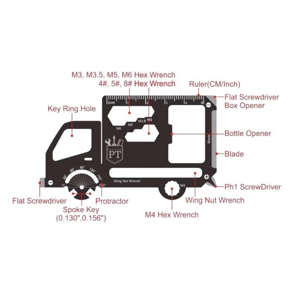 Truck Keychain Multitool tool overview