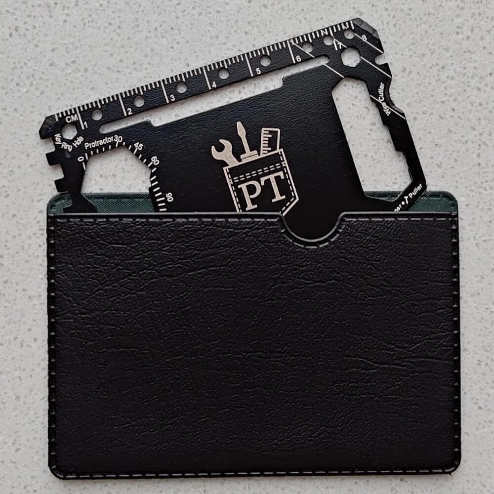 Black pouch with the Credit Card Multitool 2