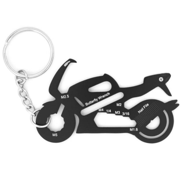 Motorcycle Keychain Multitool with 18 tools product photo - top view backside