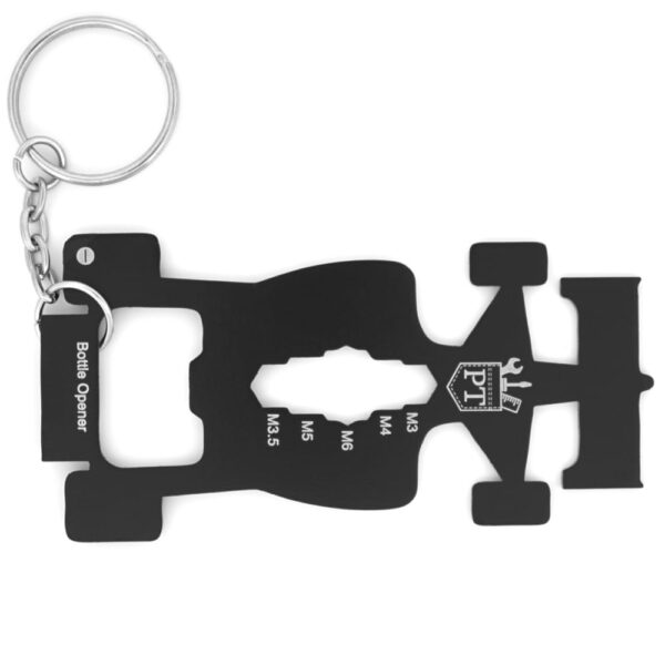 Race Car Keychain Multitool with 7 tools product photo - top view backside