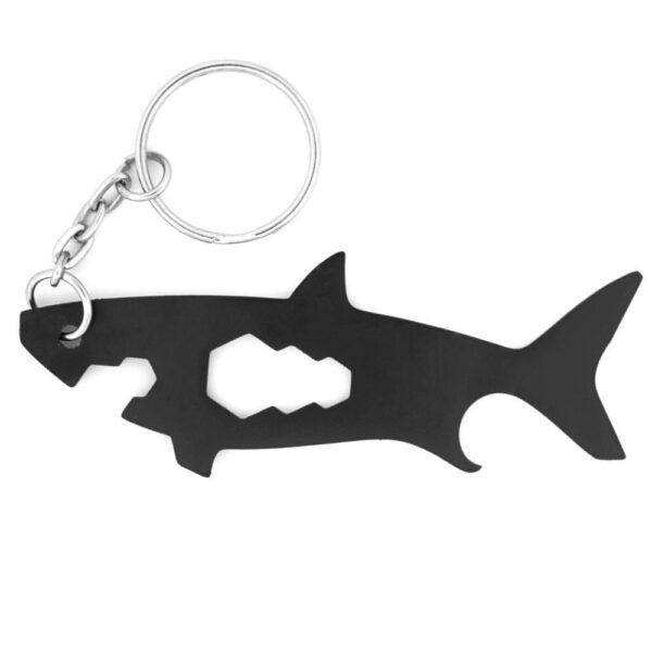 Shark Keychain Multitool with 14 tools product photo - top view of back side