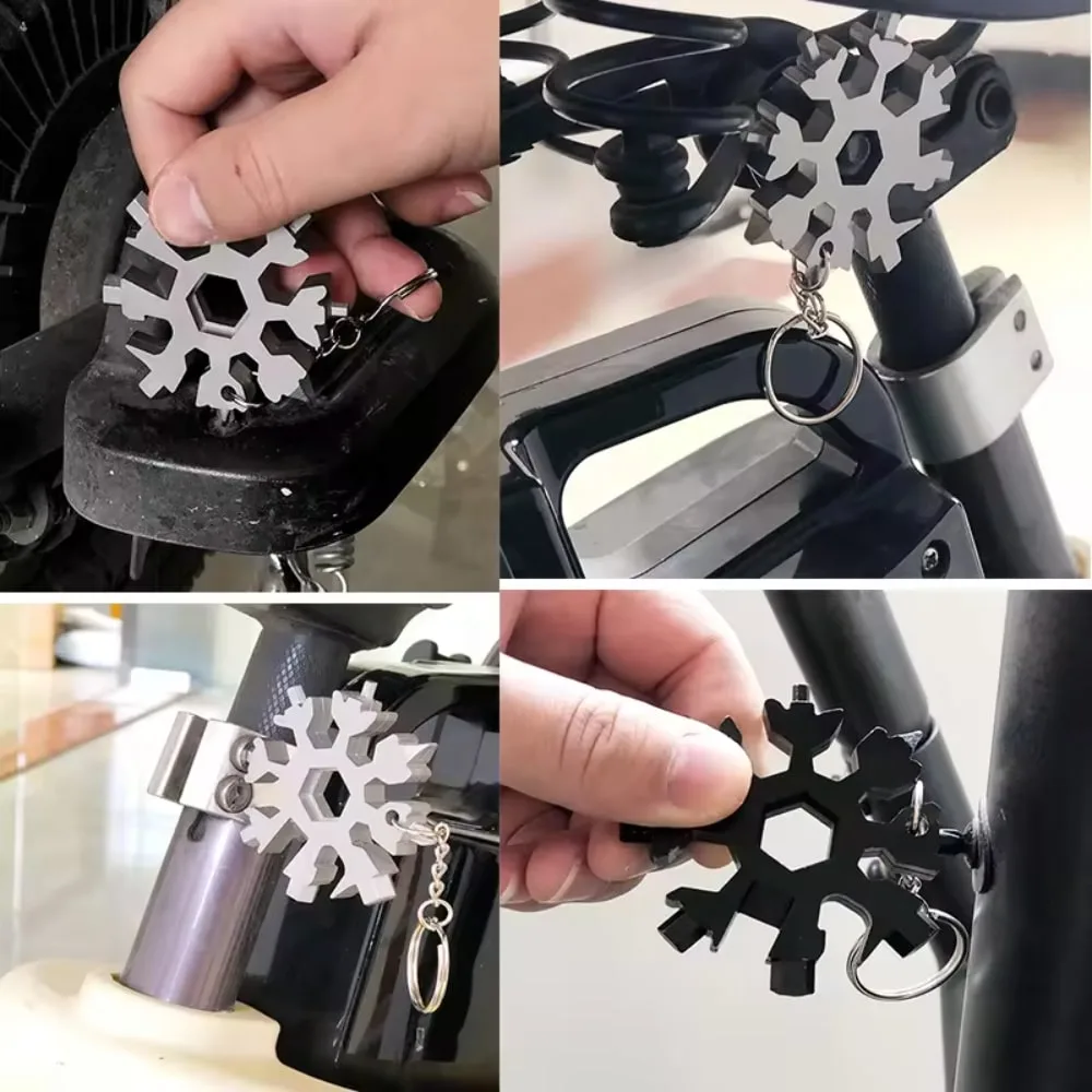 Snowflake Multitool Keychain used in multiple situations